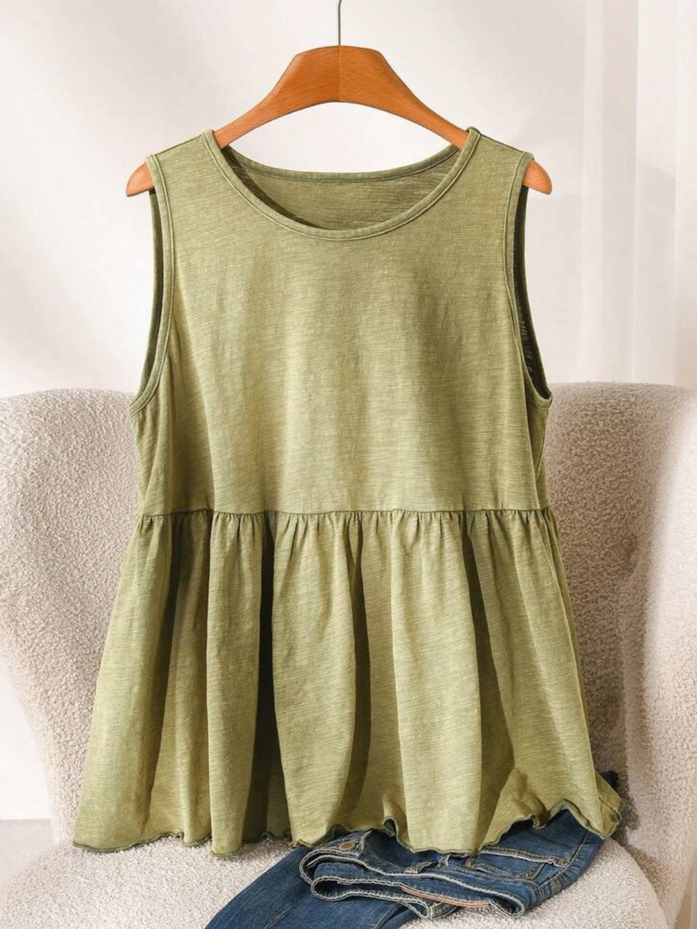 Plus Size Sleeveless Peplum Tank Top Blouse Shirt Olive Green